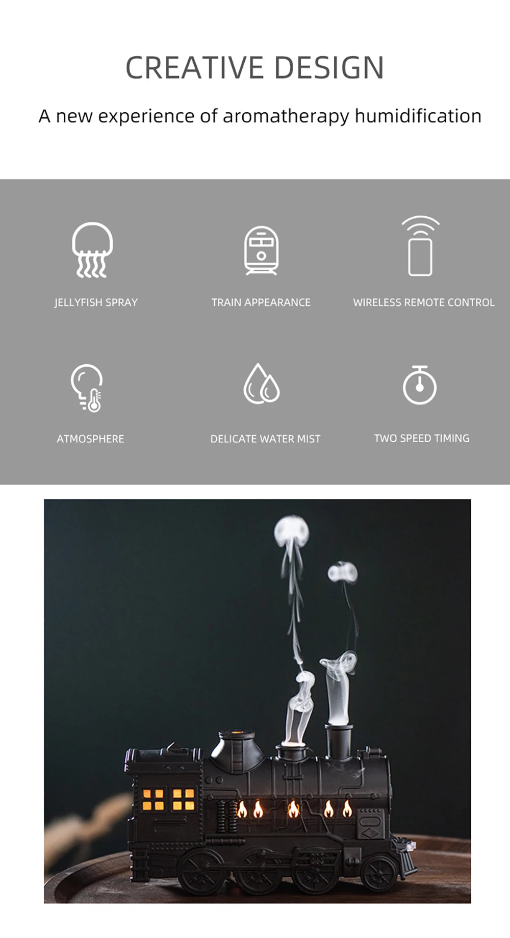 Aierwill Train Humidifier | Ultrasonic Aromatherapy Diffuser