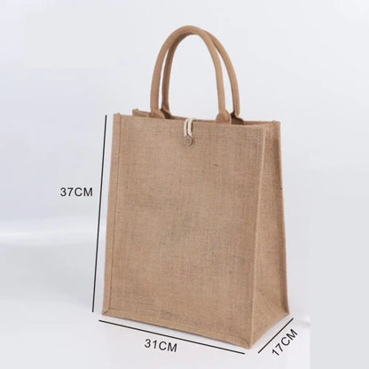 Vintage Burlap Tote Bag - Women's Jute Beach Shopping Handbag