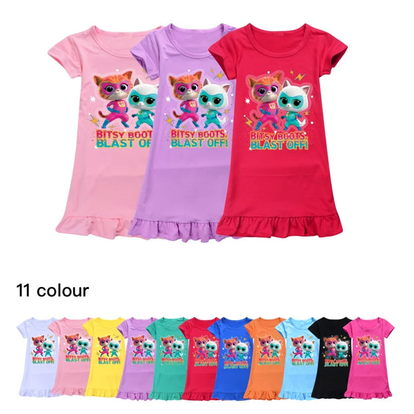 Kids Dresses For Girls Super Kitties Nightdress Summer Clothes