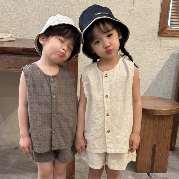 2026 Summer Kids Clothing Set Boys Vest And Shorts 2 Pcs Suit Korean