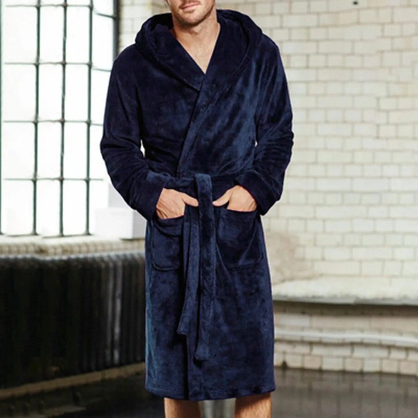 Men's Grey Thick Warm Bathrobe - Winter Flannel Lounging Suit