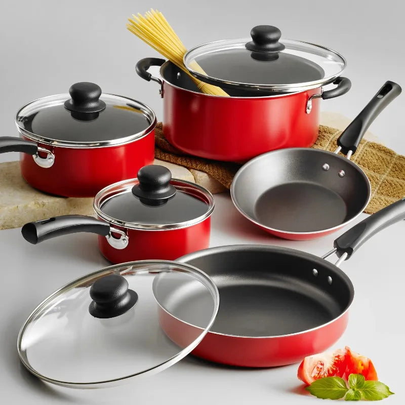 Nonstick Red Cookware 9-Piece Set with Dutch Oven & Saute Pan