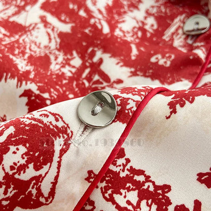 Fashion Print Flower 2PCS Pajamas Set - Women's Spring Summer Lounge Wear