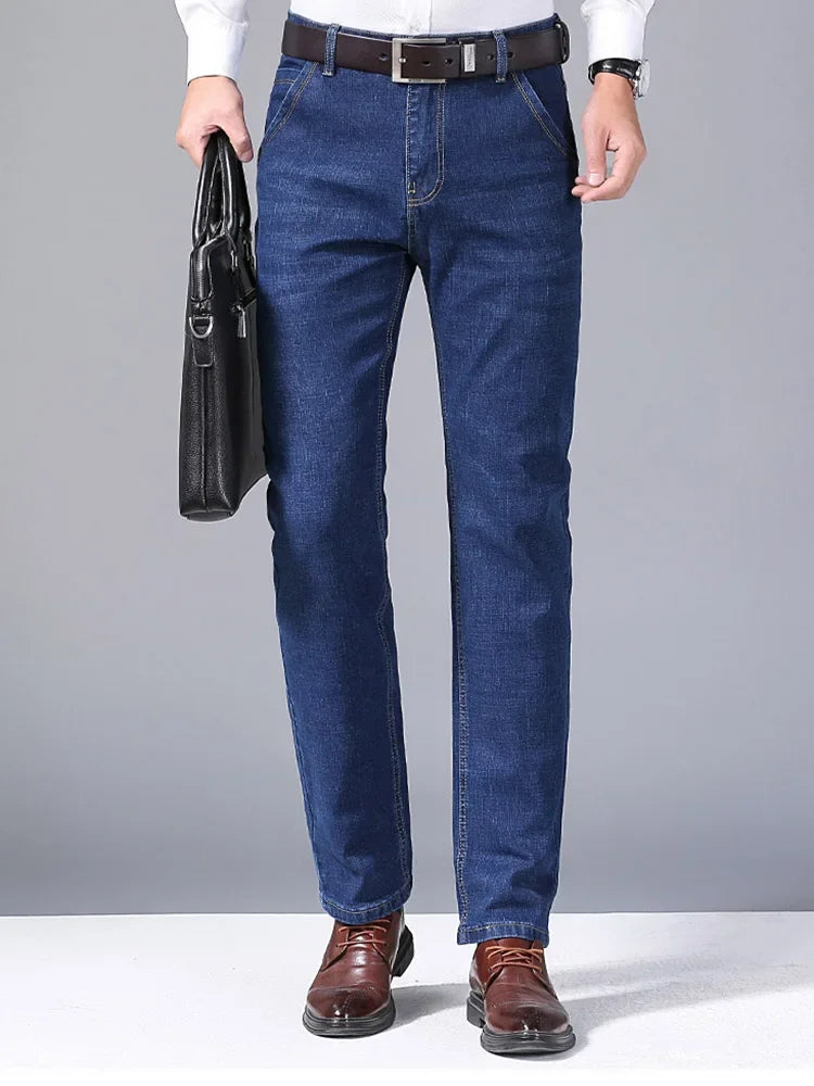 Spring Men's Slim-Fit Denim Pants - Black & Blue Classic Jeans