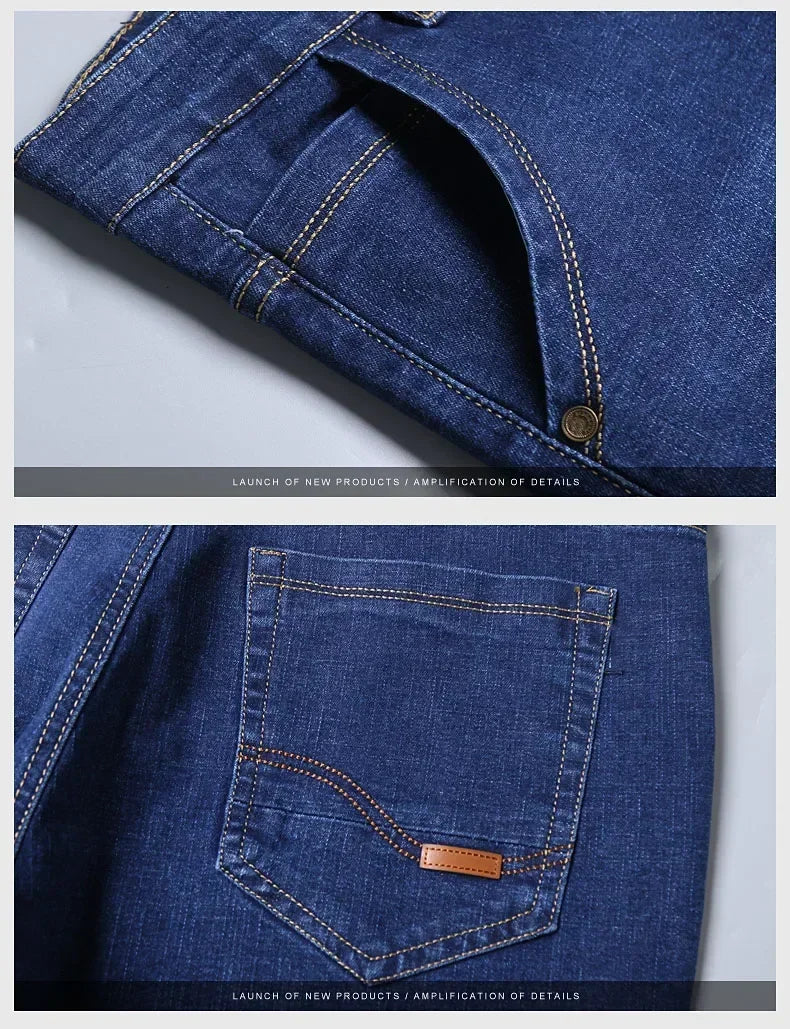 Spring Men's Slim-Fit Denim Pants - Black & Blue Classic Jeans