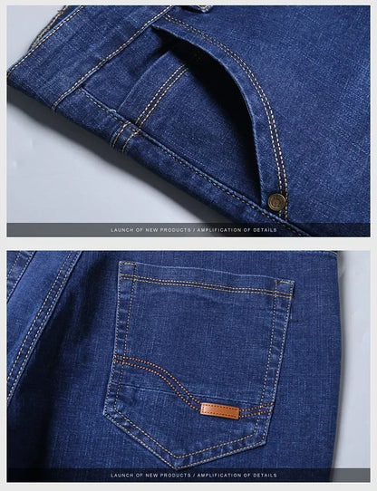 Spring Men's Slim-Fit Denim Pants - Black & Blue Classic Jeans