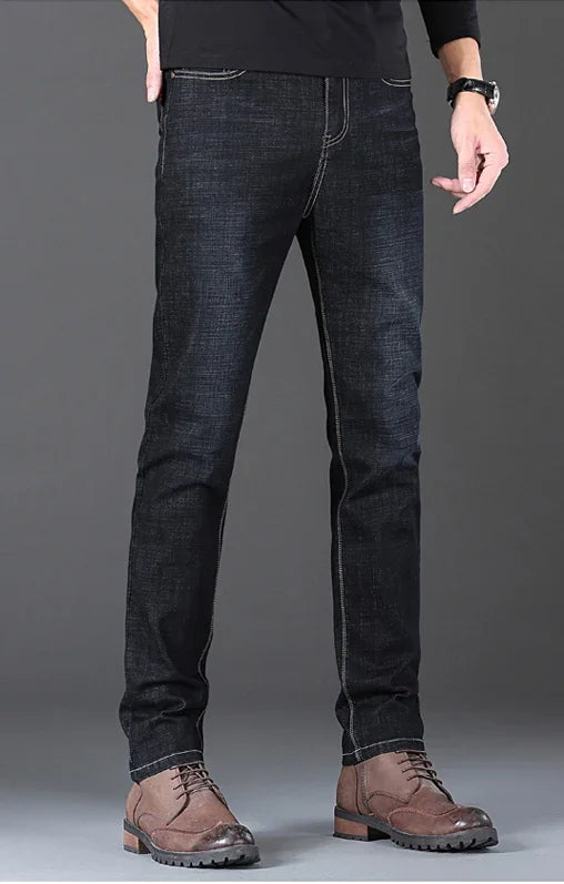 Men's Stretch Jeans - Slim Straight Fit Black & Blue Trousers