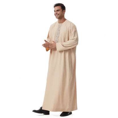 Men's Embroidered Islamic Thobe (Jubba/Dishdasha) | Saudi Arabic Long Sleeve Robe