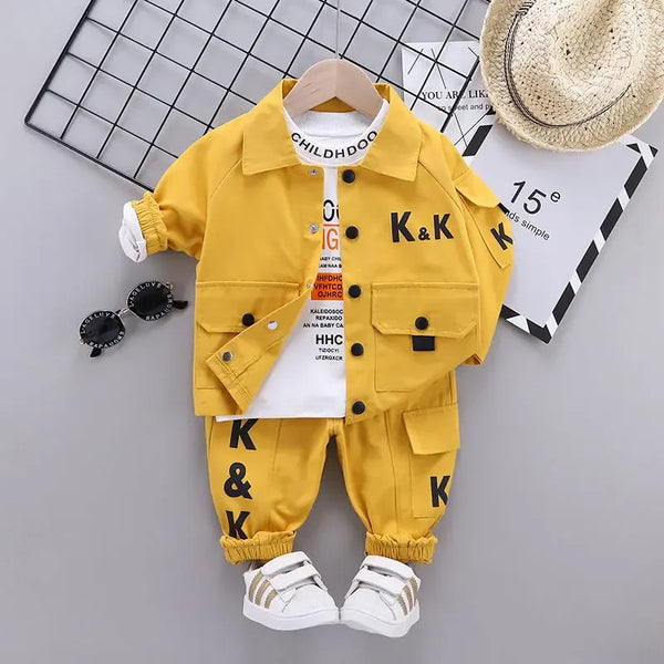 Autumn Children Clothes Kids Boys Jacket Suit T Shirt Pants 3pcs