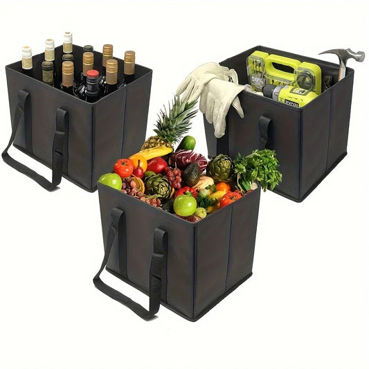 Reusable Grocery Bags - Foldable Shopping Cart Organizer with Hard Bottom