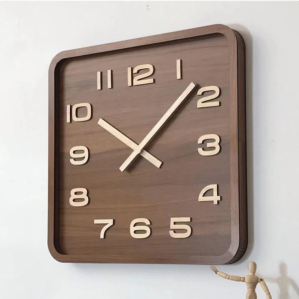 Solid Wood Square Wall Clock Retro Walnut Silent Chinese Wall Clock