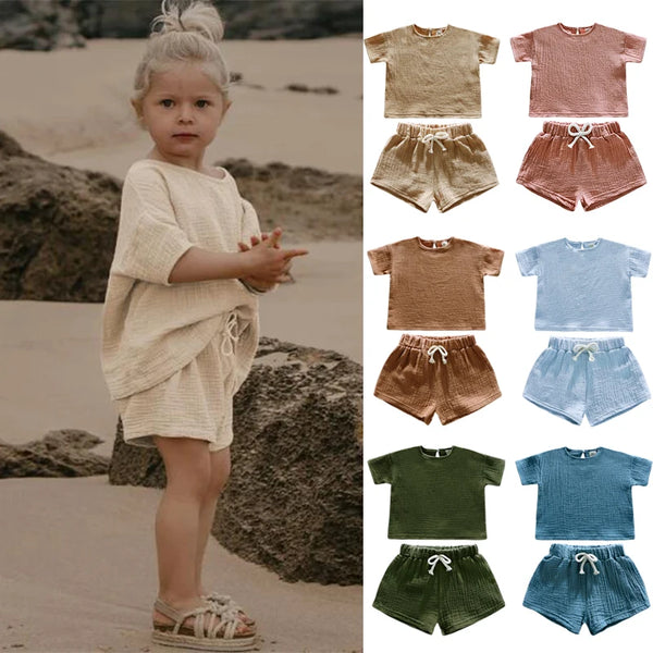 Casual Children Clothing Boys Outfit Set Solid Color Cotton Linen