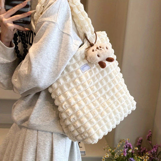 Ruched Tote Bag | Pleated Shoulder Bag | Bubble Handbag - Fashion for Women
