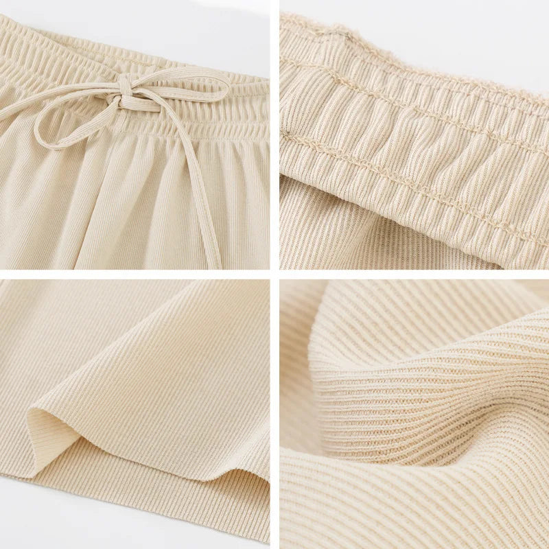 Women Ankle-Length Wide Leg Pants - Casual Summer Elastic Waist Ice Silk Trousers