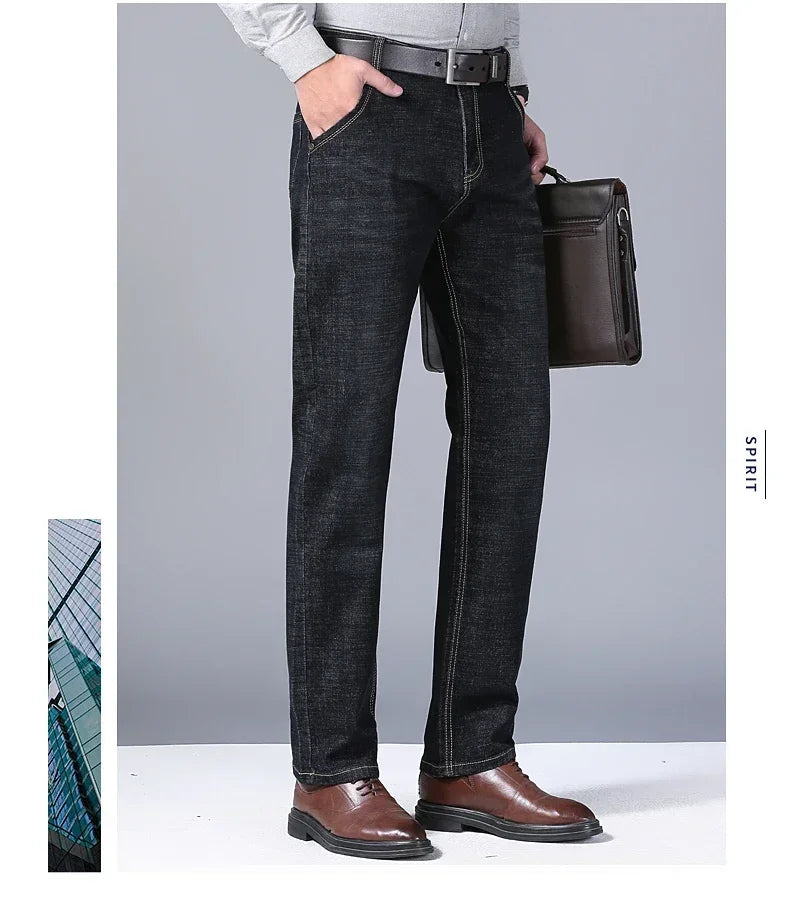 Spring Men's Slim-Fit Denim Pants - Black & Blue Classic Jeans