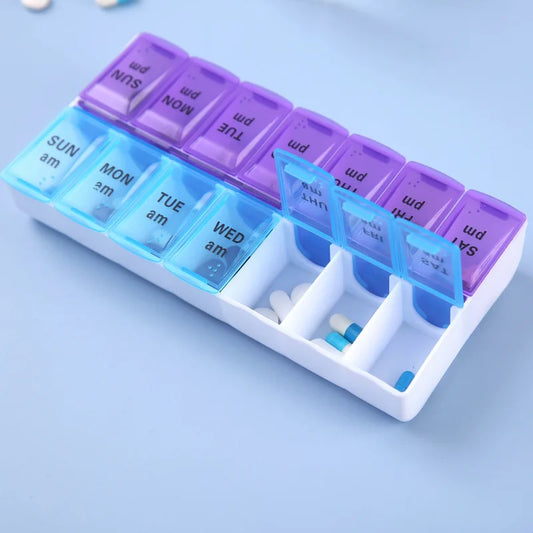 7-Day Travel Pill Organizer with 14 Grids - Compact & Portable