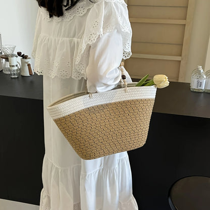 Woven Beach Bag Women Vegetable Basket Tote Travel Vacation Fashion Style