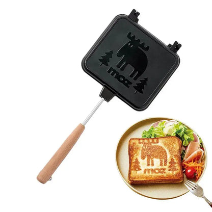 Portable Double-Sided Grilled Cheese Maker with Wooden Handle