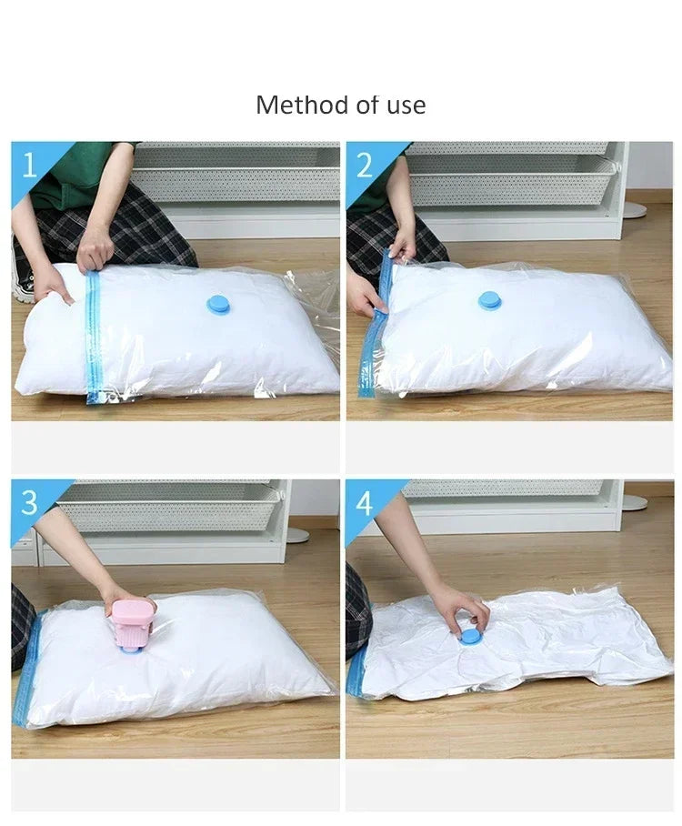 8PCS Vacuum Storage Bags - Space Saver Travel Storage with Hand-Pump