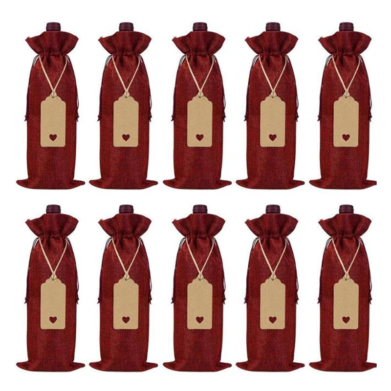 Burlap Wine Bags - Jute Wine Bottle Bags with Drawstrings