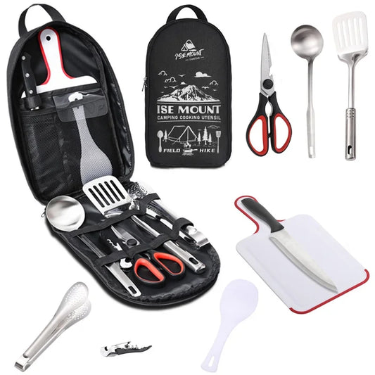 Portable Travel Utensils Set - 9PCs Stainless Steel Camping Cookware