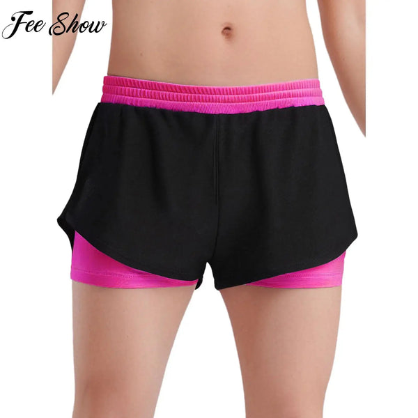 Kids Yoga Sports Shorts For Children Girls Workout Clothing Double