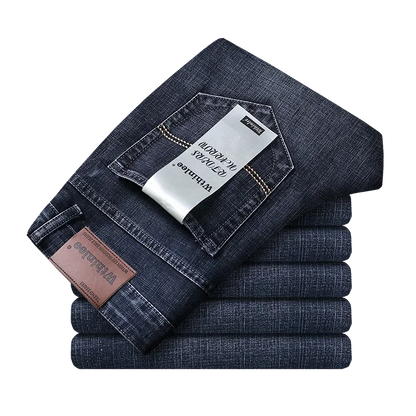 Wthinlee Men's Straight Stretch Jeans - Classic Blue Black Denim Trousers
