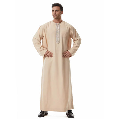 Men's Embroidered Islamic Thobe (Jubba/Dishdasha) | Saudi Arabic Long Sleeve Robe
