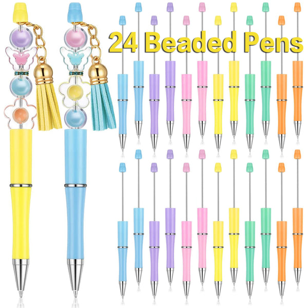 24pcs Plastic Beadable Pens Black Ink Bead Pens For DIY Making