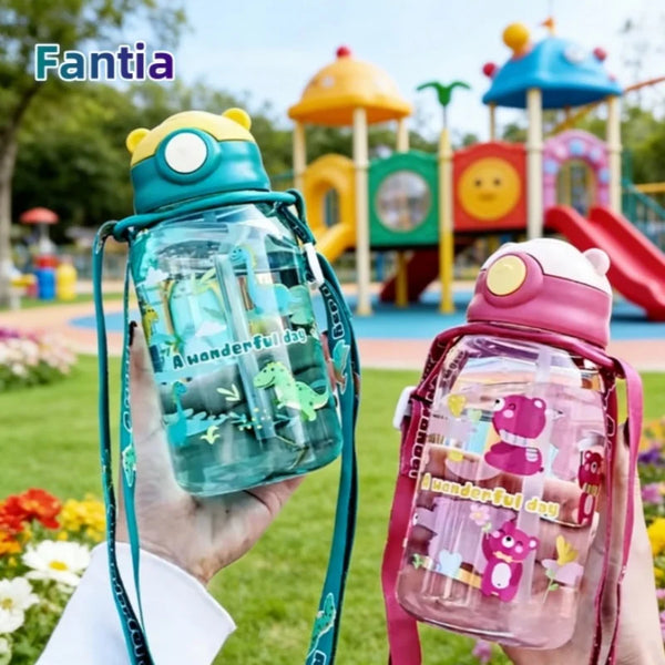 650ML Cute Kids Water Bottle With Straw Free Bpa Leakproof Outdoor
