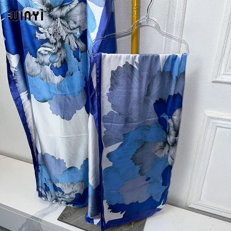 African Women Dashiki Dress with Scarf | Boho Print Maxi Loose Dubai Abaya