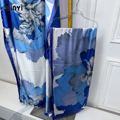 African Women Dashiki Dress with Scarf | Boho Print Maxi Loose Dubai Abaya