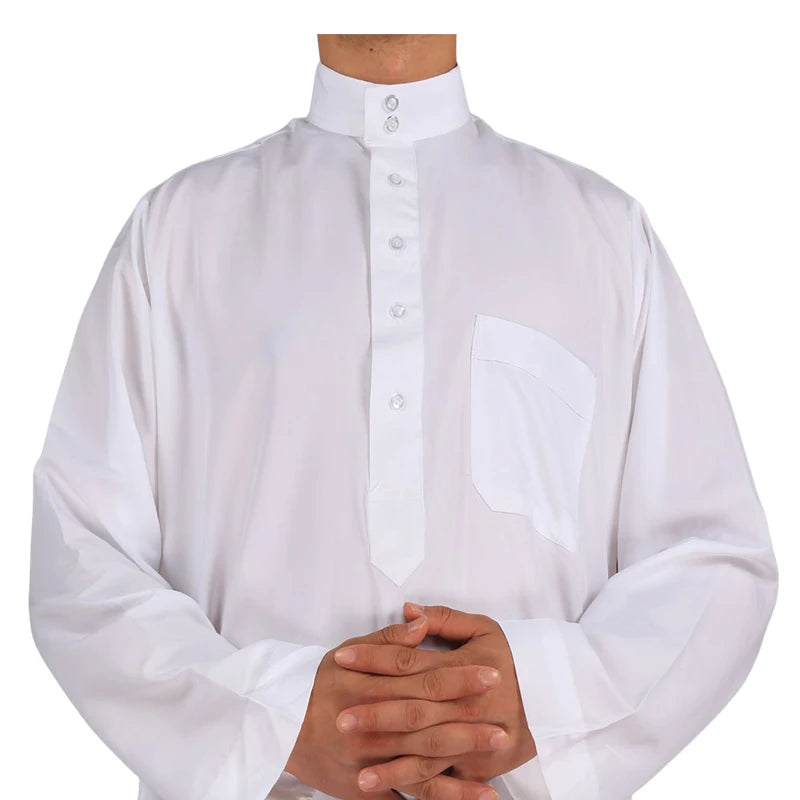 Men's Islamic Kaftan Thobe | Dubai Abaya Style Long Sleeve Prayer Dress