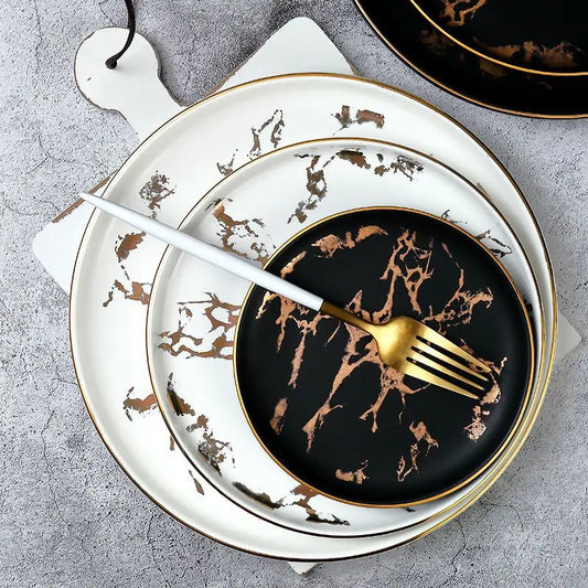 Nordic Marbled Gold Edge Ceramic Plate
