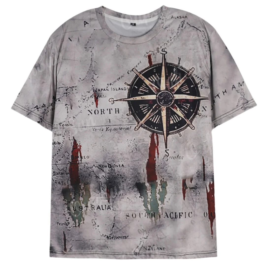 Men's Vintage Nautical Map Compass Print T-Shirt