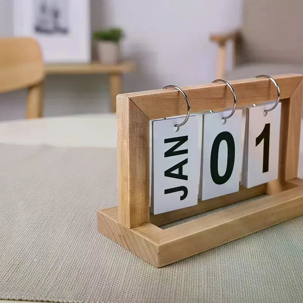 Wooden Perpetual Calendar Flip Month Date
