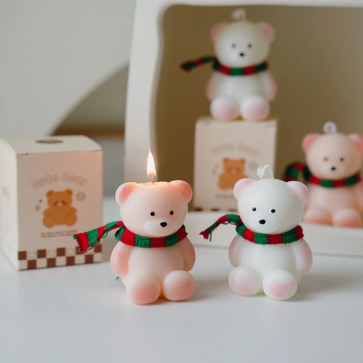 Christmas Scarf Bear Scented Candle - English Pear & Freesia Scent