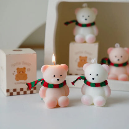 Christmas Scarf Bear Scented Candle - English Pear & Freesia Scent
