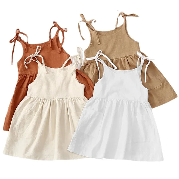 Summer Toddler Girl Dress Solid Cotton Sleeveless Children Dress
