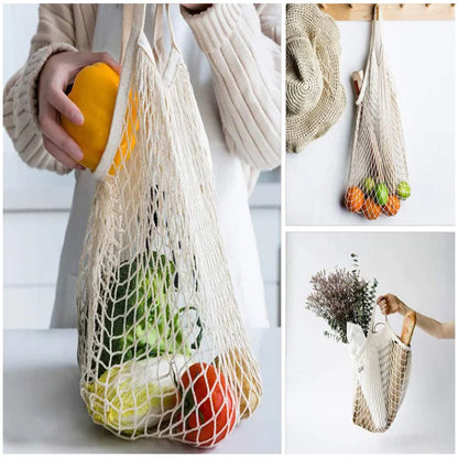 Portable Reusable Grocery Bags - Cotton Mesh String Shopping Tote