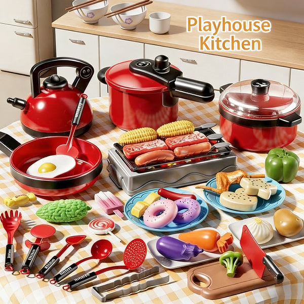 Kids Pretend Play Kitchen Toys Set Cooking Food Pots Pans Cookware