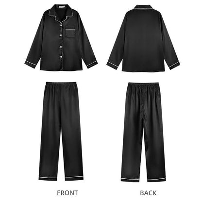 Women's Silk Pajama Set - Long Sleeve Ice Silk Sleepwear with Cardigan