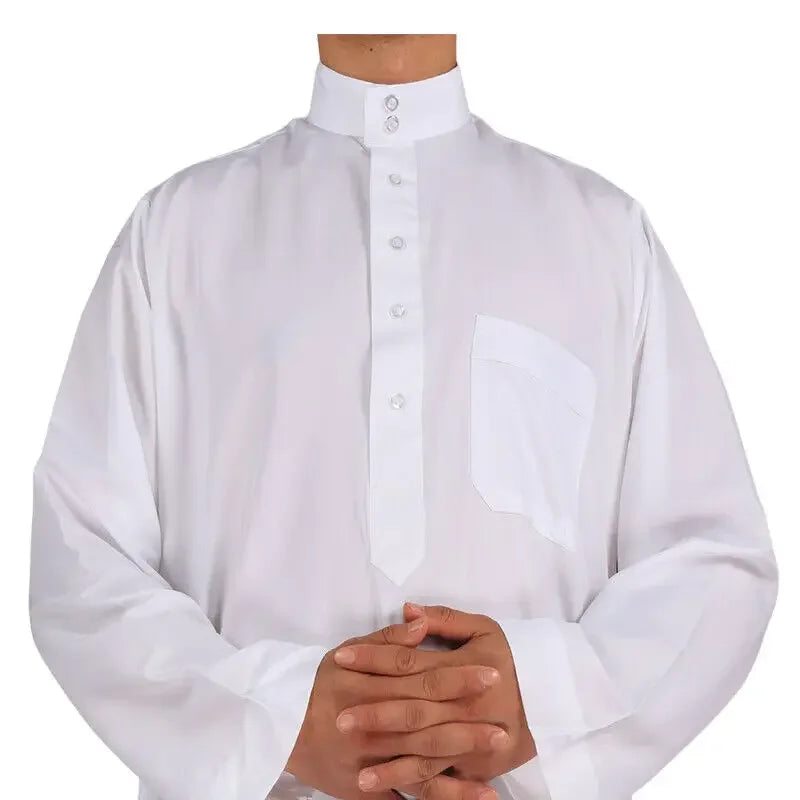 Men's Islamic Kaftan Thobe | Dubai Abaya Style Long Sleeve Prayer Dress