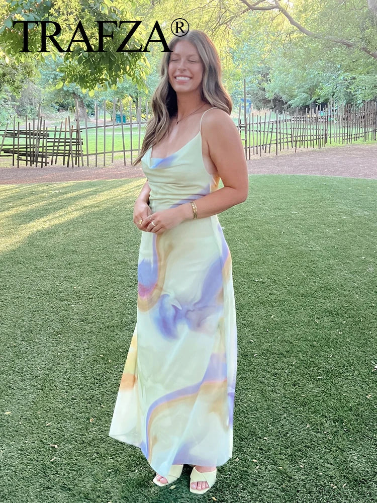 Vintage Women Spaghetti Strap Dress - Beach Party Long Dress