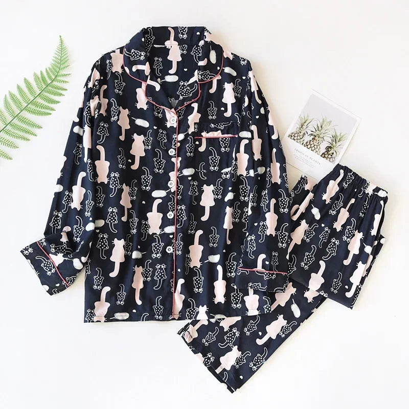 Viscose Long-Sleeved Trousers Ladies Pajamas Suit
