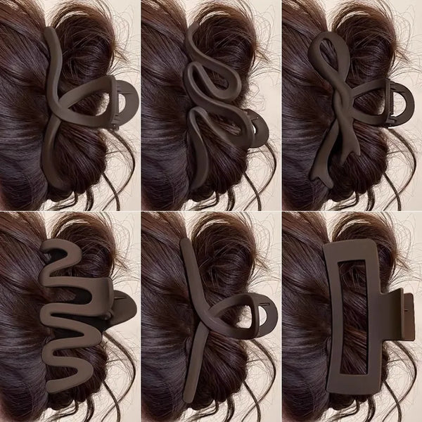 Elegant Large Brown Geometric Hair Claw For Women Girls Sweet Hair