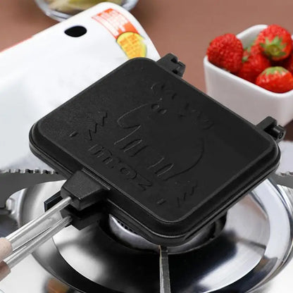 Portable Double-Sided Grilled Cheese Maker with Wooden Handle