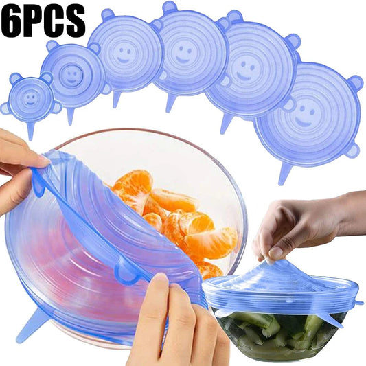 6Pcs Silicone Preservation Covers - Reusable Airtight Food Lids
