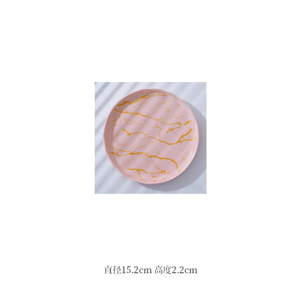 European Marbled Ceramic Plate with Gold Rim