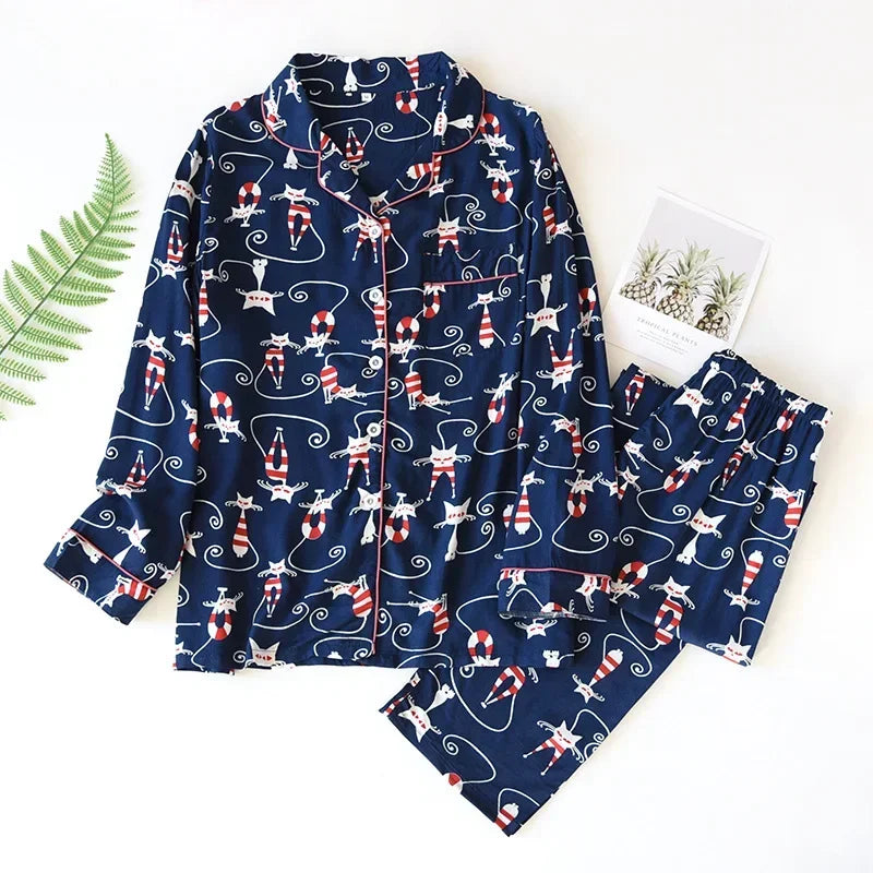 Viscose Long-Sleeved Trousers Ladies Pajamas Suit